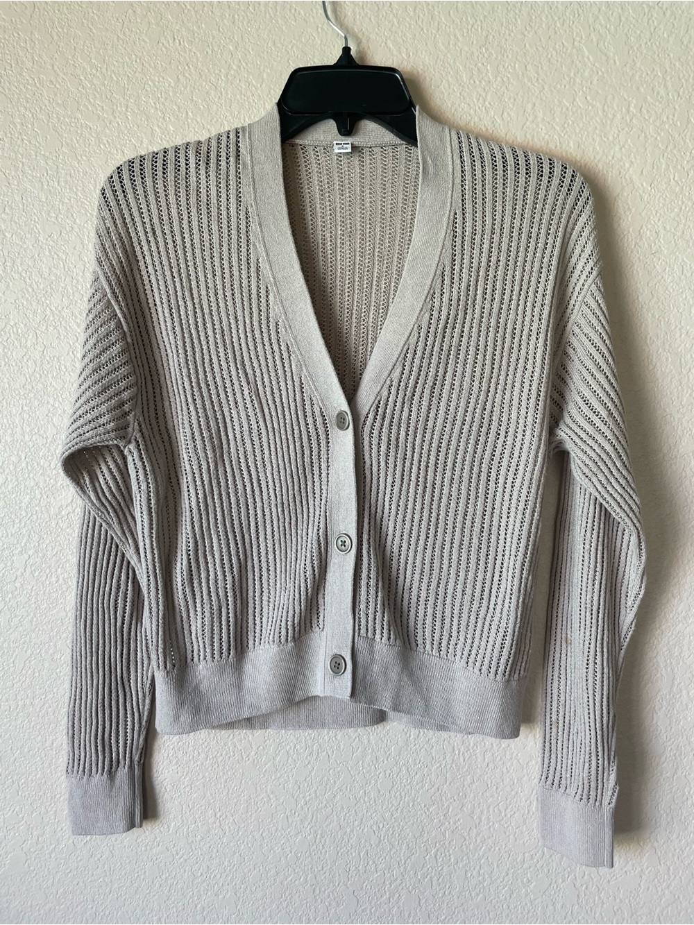 Uniqlo Beige Open-Knit V-Neck Button Cardigan Small Linen Blend